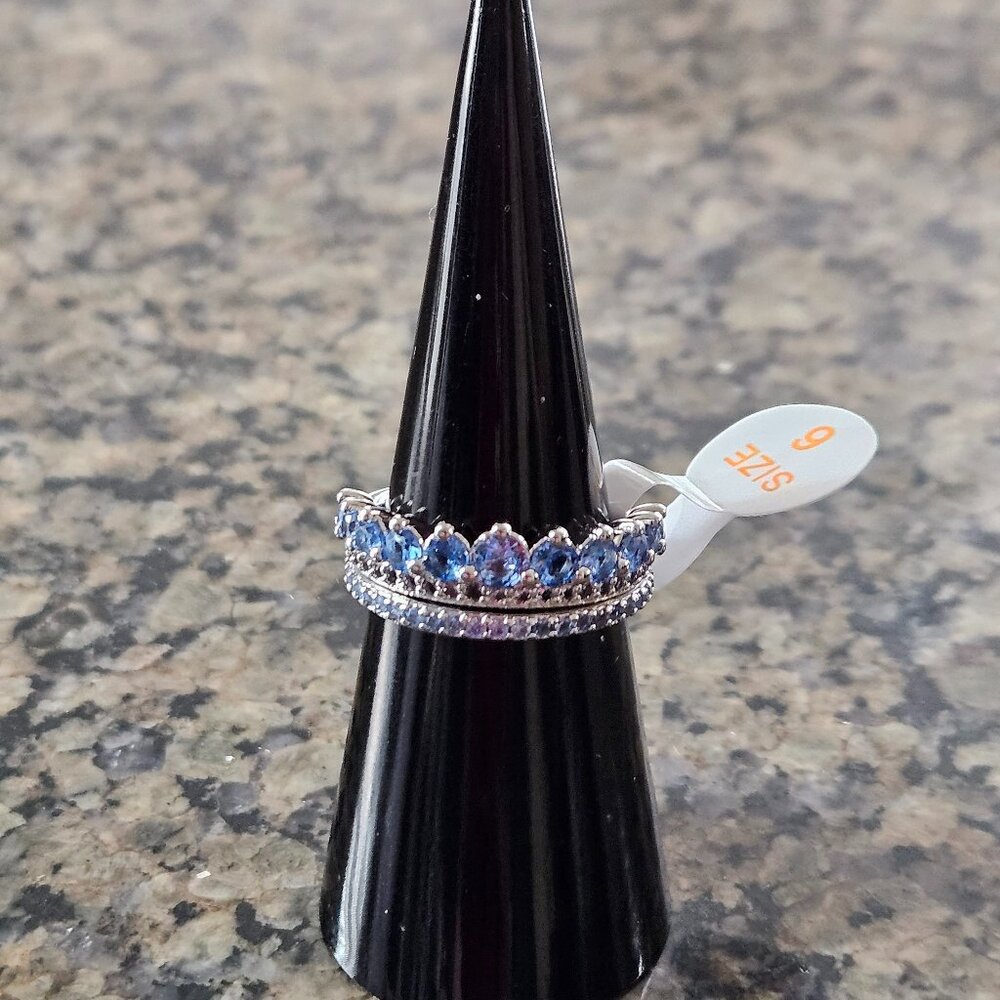 Bomb Party RBP7772 "Stunning Moments" Blue Topaz & Aquamarine CZ Sz 6